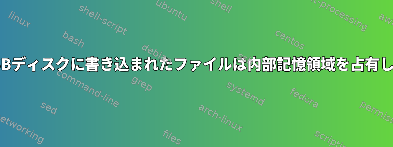 外部USBディスクに書き込まれたファイルは内部記憶領域を占有します。