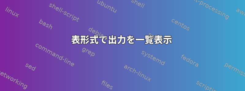 表形式で出力を一覧表示