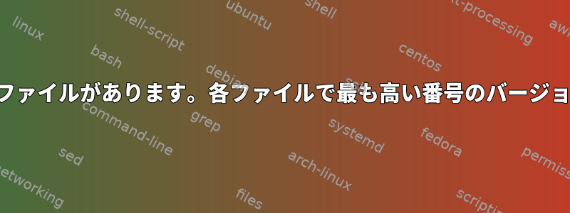 複数のファイルとさまざまなバージョンのファイルがあります。各ファイルで最も高い番号のバージョンを選択するにはどうすればよいですか？