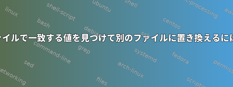 ファイルで一致する値を見つけて別のファイルに置き換えるには？