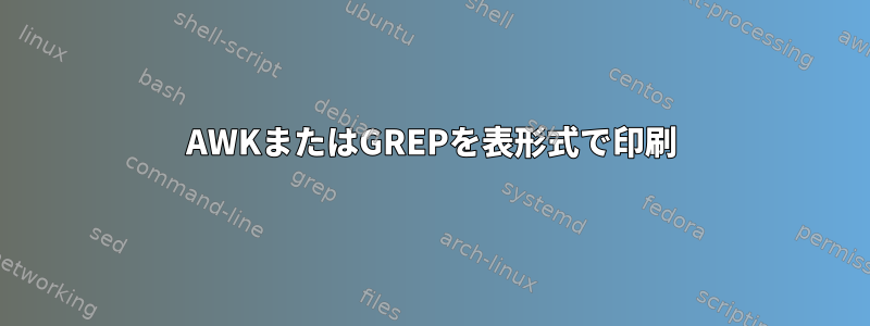 AWKまたはGREPを表形式で印刷