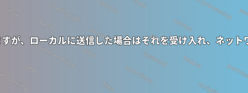 Postfixはネットワーク上でTo：mydestinationを拒否しますが、ローカルに送信した場合はそれを受け入れ、ネットワークはTo：virtual_mailbox_domainsを受け入れます。