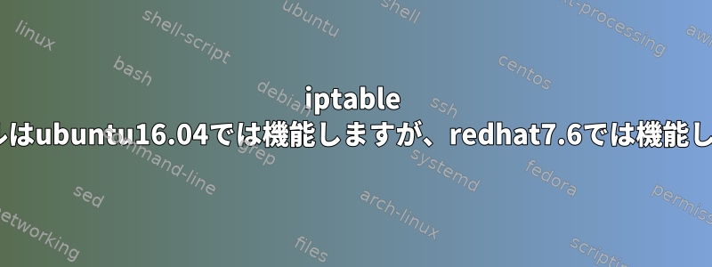 iptable natルールはubuntu16.04では機能しますが、redhat7.6では機能しません。