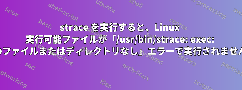 strace を実行すると、Linux 実行可能ファイルが「/usr/bin/strace: exec: そのファイルまたはディレクトリなし」エラーで実行されません。