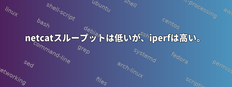 netcatスループットは低いが、iperfは高い。