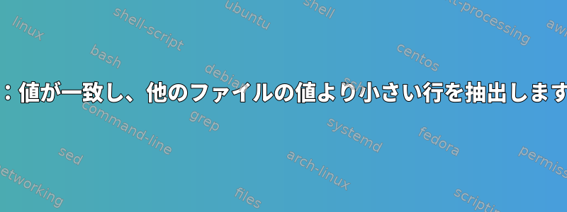 AWK：値が一致し、他のファイルの値より小さい行を抽出しますか？