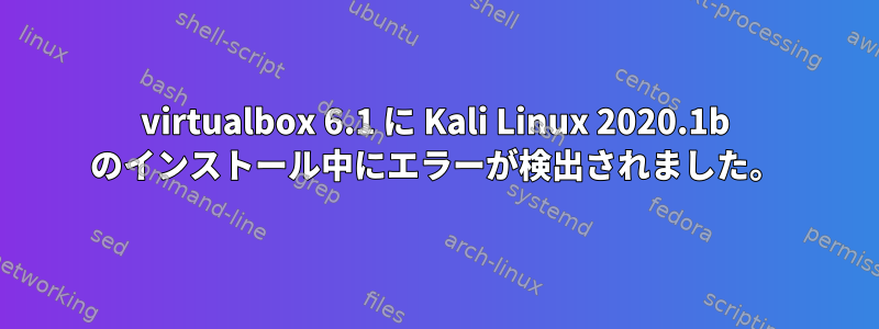 virtualbox 6.1 に Kali Linux 2020.1b のインストール中にエラーが検出されました。