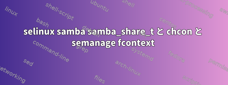 selinux samba samba_share_t と chcon と semanage fcontext