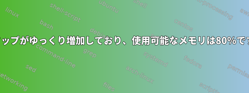 スワップがゆっくり増加しており、使用可能なメモリは80％です。