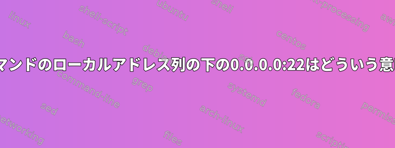 netstatコマンドのローカルアドレス列の下の0.0.0.0:22はどういう意味ですか？