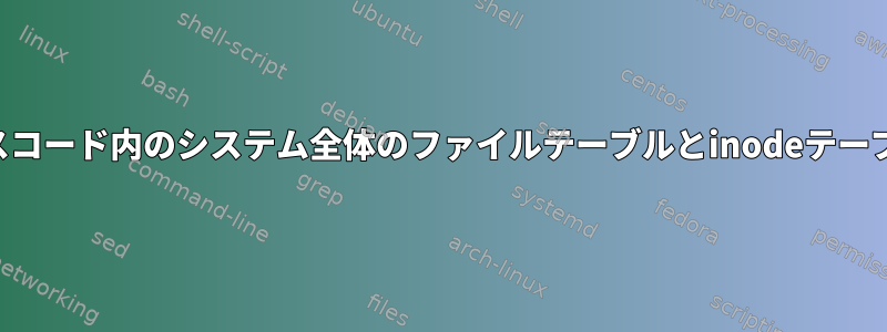 カーネルソースコード内のシステム全体のファイルテーブルとinodeテーブル構造の位置