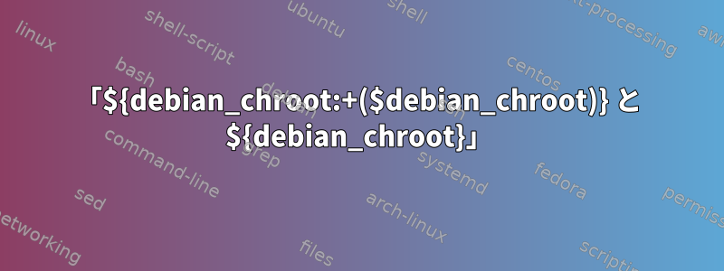 「${debian_chroot:+($debian_chroot)} と ${debian_chroot}」