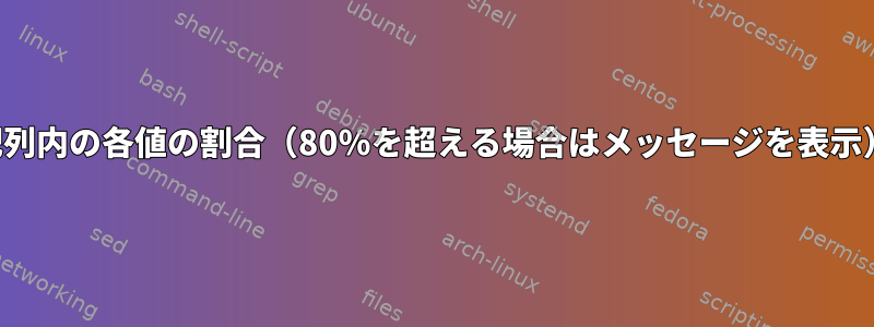 配列内の各値の割合（80％を超える場合はメッセージを表示）