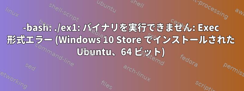 -bash: ./ex1: バイナリを実行できません: Exec 形式エラー (Windows 10 Store でインストールされた Ubuntu、64 ビット)