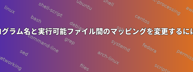 プログラム名と実行可能ファイル間のマッピングを変更するには？