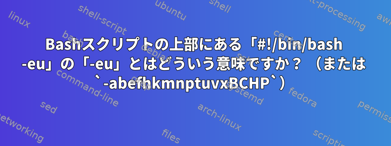 Bashスクリプトの上部にある「#!/bin/bash -eu」の「-eu」とはどういう意味ですか？ （または `-abefhkmnptuvxBCHP`）