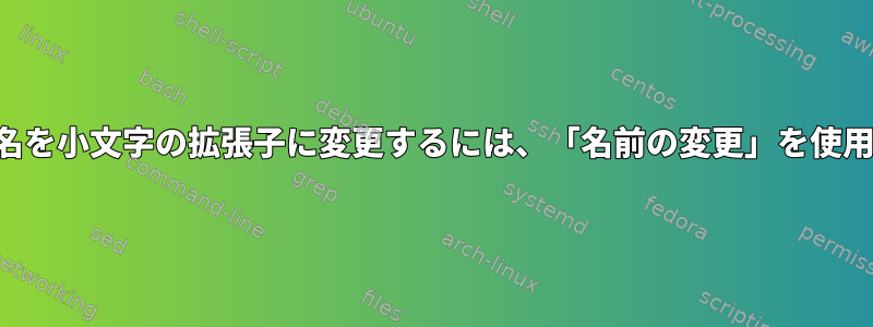 ファイル名を小文字の拡張子に変更するには、「名前の変更」を使用します。