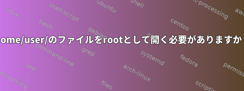 /home/user/のファイルをrootとして開く必要がありますか？