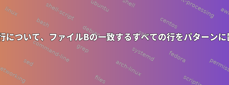 ファイルAの各行について、ファイルBの一致するすべての行をパターンに置き換えます。