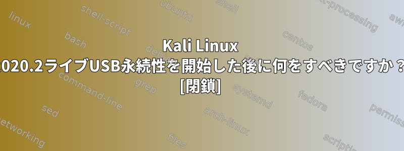 Kali Linux 2020.2ライブUSB永続性を開始した後に何をすべきですか？ [閉鎖]