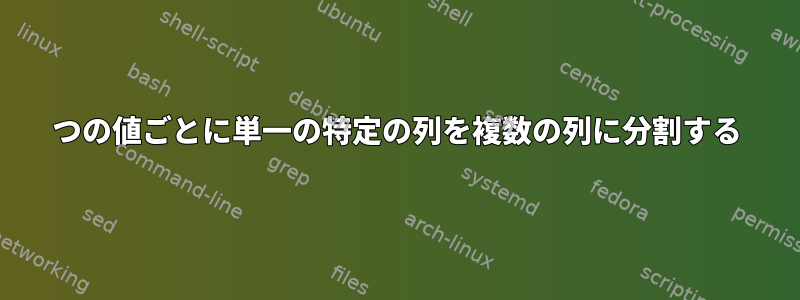 2つの値ごとに単一の特定の列を複数の列に分割する