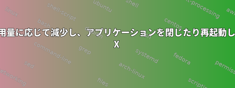 使用可能なメモリは使用量に応じて減少し、アプリケーションを閉じたり再起動しても復元できません。 X