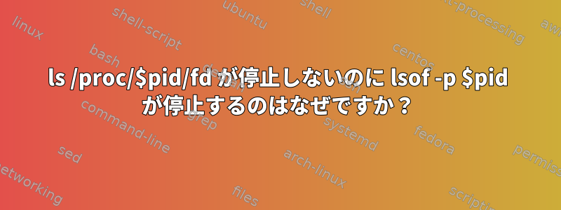 ls /proc/$pid/fd が停止しないのに lsof -p $pid が停止するのはなぜですか？