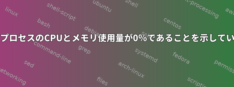 PSは、プロセスのCPUとメモリ使用量が0％であることを示しています。