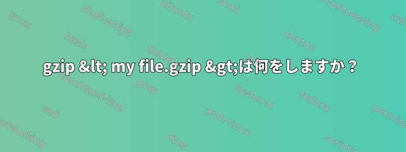 gzip &lt; my file.gzip &gt;は何をしますか？