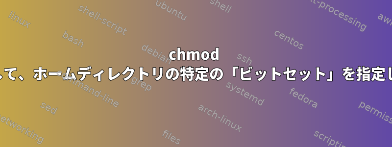 chmod を使用して、ホームディレクトリの特定の「ビットセット」を指定します。