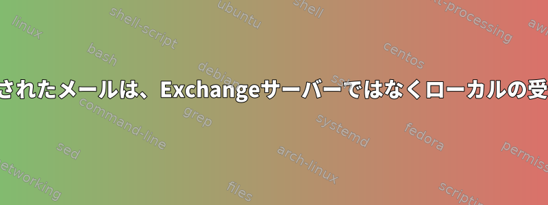 自分のドメインに送信されたメールは、Exchangeサーバーではなくローカルの受信トレイに入ります。