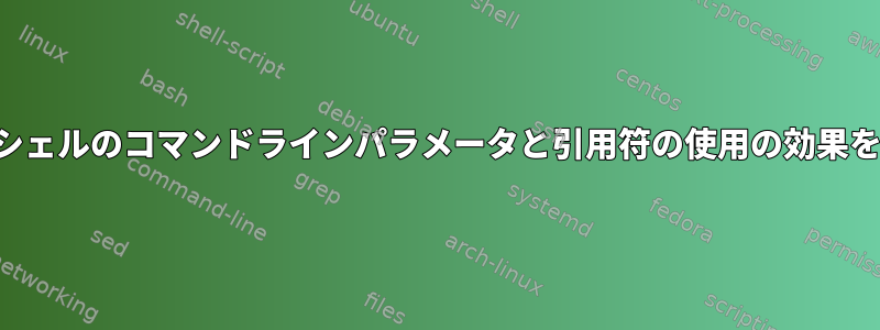 カスタムシェルのコマンドラインパラメータと引用符の使用の効果を理解する