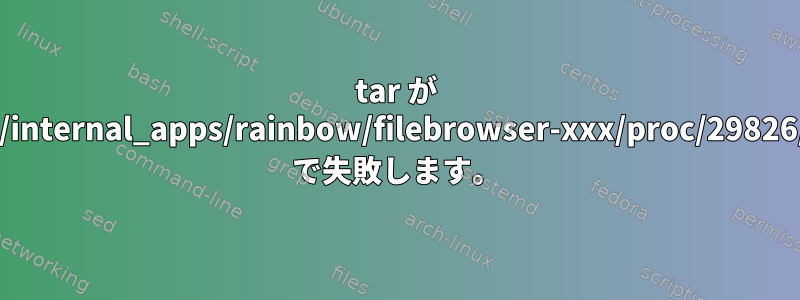 tar が "/rw/internal_apps/rainbow/filebrowser-xxx/proc/29826/exe で失敗します。