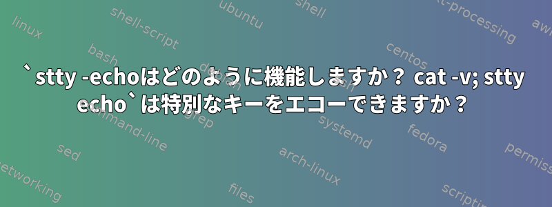 `stty -echoはどのように機能しますか？ cat -v; stty echo`は特別なキーをエコーできますか？