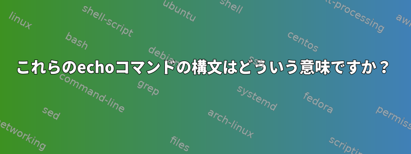 これらのechoコマンドの構文はどういう意味ですか？