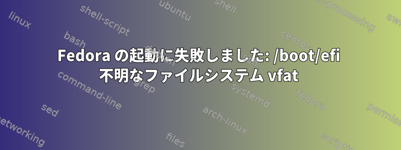 Fedora の起動に失敗しました: /boot/efi 不明なファイルシステム vfat