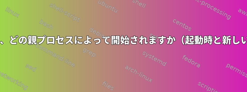 Bashはいつ始まり、どの親プロセスによって開始されますか（起動時と新しい端末を開くとき）