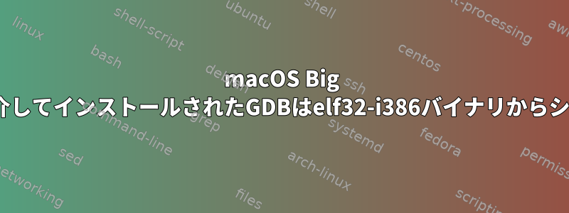 macOS Big Surでは、ホームブリッジを介してインストールされたGDBはelf32-i386バイナリからシンボルをロードできません。