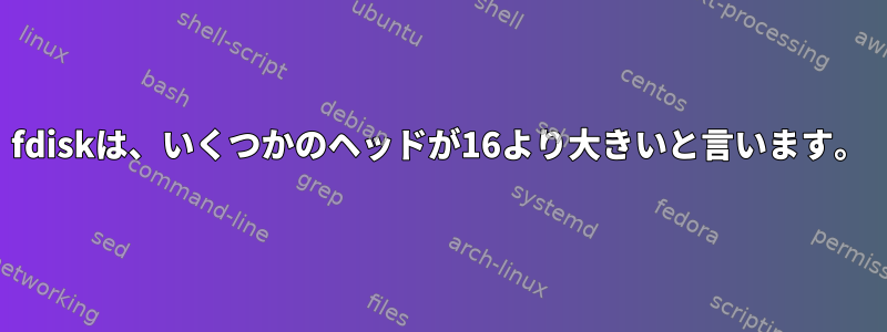 fdiskは、いくつかのヘッドが16より大きいと言います。