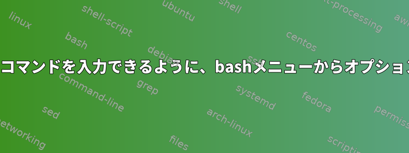 ユーザーがカスタムコマンドを入力できるように、bashメニューからオプションを選択しますか？