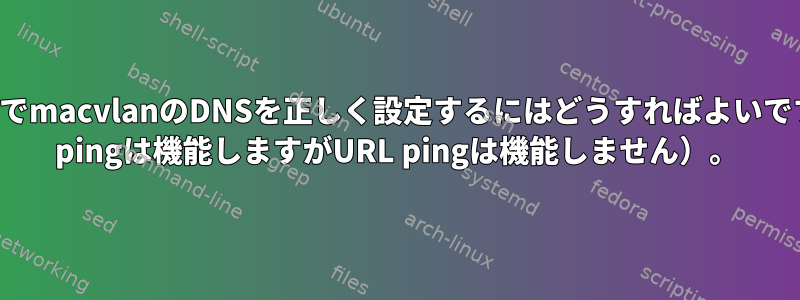 名前空間でmacvlanのDNSを正しく設定するにはどうすればよいですか（IP pingは機能しますがURL pingは機能しません）。