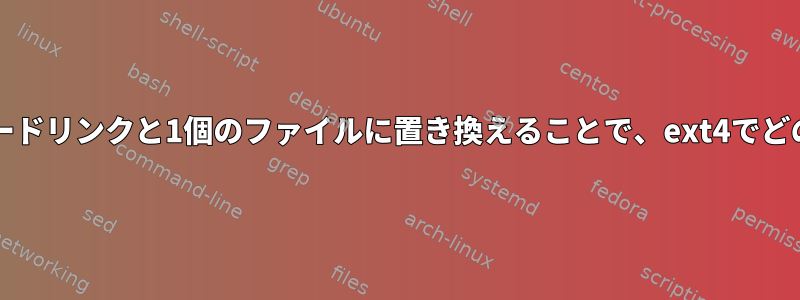 1000個の同じ1バイトファイルを999個のハードリンクと1個のファイルに置き換えることで、ext4でどのくらいのスペースを節約できますか？