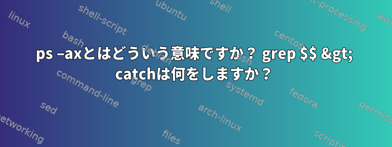 ps –axとはどういう意味ですか？ grep $$ &gt; catchは何をしますか？