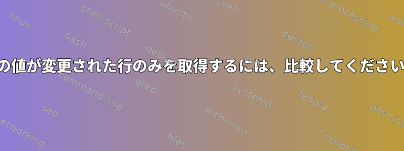 列の値が変更された行のみを取得するには、比較してください。