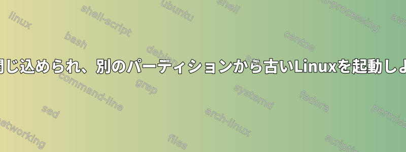 忙しいボックスに閉じ込められ、別のパーティションから古いLinuxを起動しようとしています。