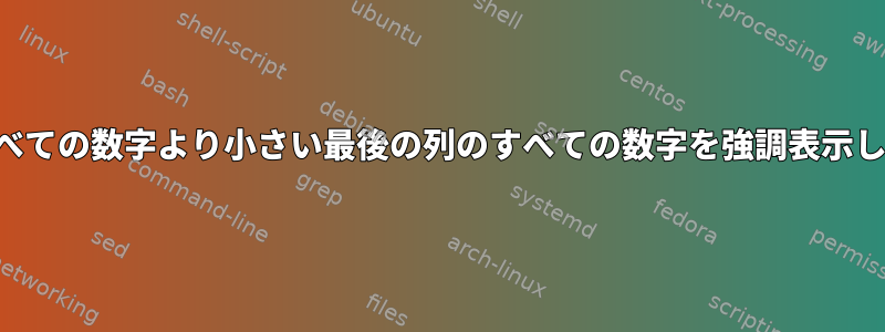 前のすべての数字より小さい最後の列のすべての数字を強調表示します。