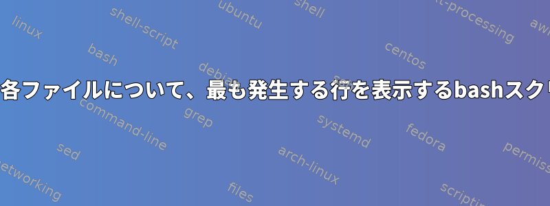 引数として指定された各ファイルについて、最も発生する行を表示するbashスクリプトを作成します。