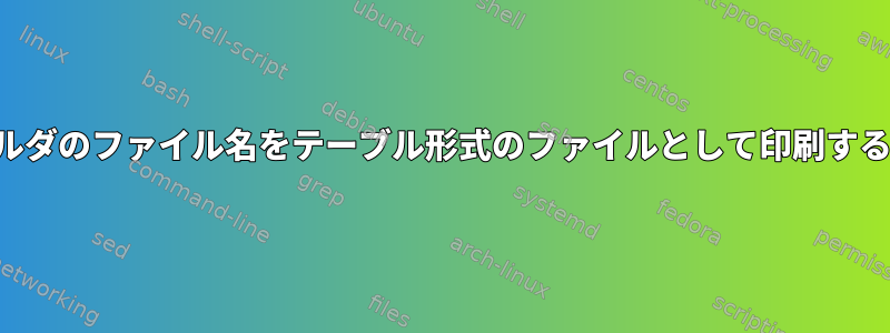 フォルダのファイル名をテーブル形式のファイルとして印刷する方法