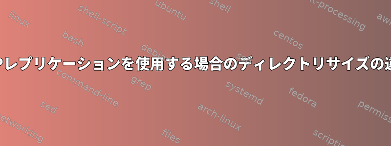 SCPレプリケーションを使用する場合のディレクトリサイズの違い