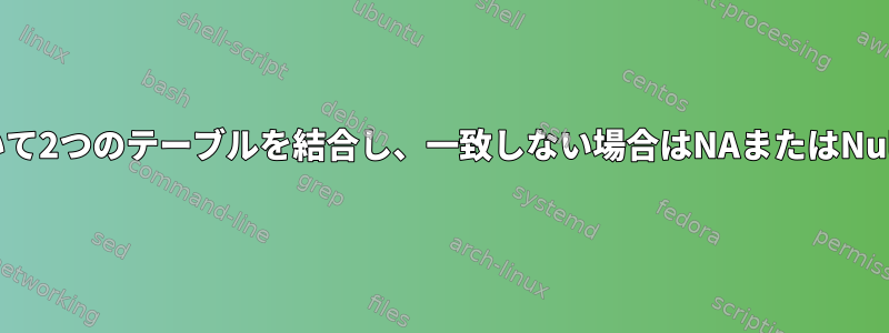 2つの共通列に基づいて2つのテーブルを結合し、一致しない場合はNAまたはNull値を追加します。